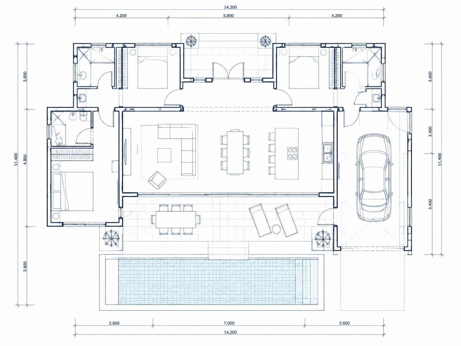 Technical floor plan showing planned device positions and cable routes