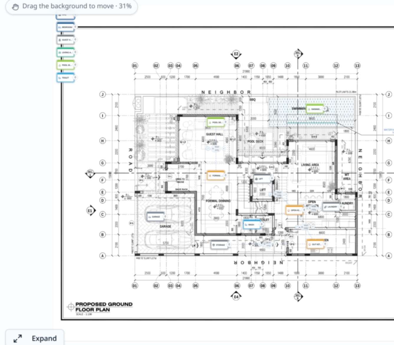 Room cards placed on an architectural plan while the spaces of a building are confirmed